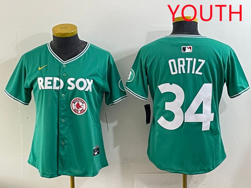 Youth 2025 Boston Red Sox 34 Ortiz Dark Green Joint Name Nike MLB Jersey style 10